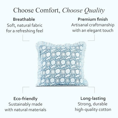 CPC Blue Meadow Block Print Ruffle Pillow Cover 18x18 Inch, Pack of 2 - color: Blue Meadow, size: 18" x 18" (Pack of 2)