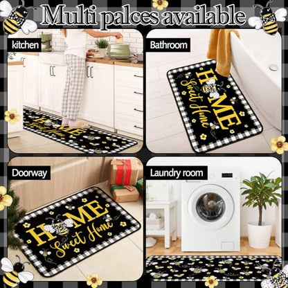 Fourluoo 3 Pcs Bee Kitchen Rugs and Mats Decor Set Honey Bee Kitchen Rugs - color: Honey Bee