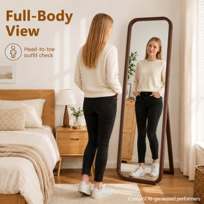 Anwick Full Length Floor Mirror Wood Frame Standing Mirror Walnut 63 in - color: Walnut