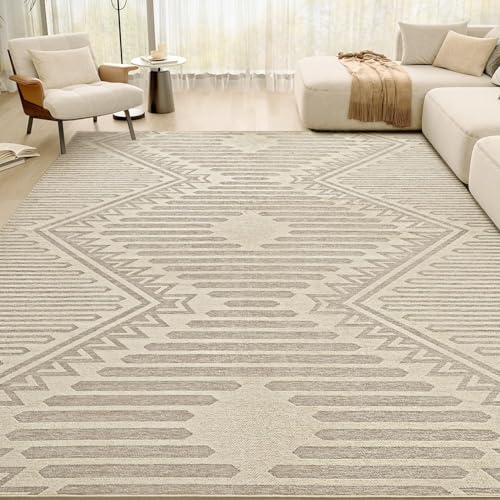 Boho Beige 8x10 Area Rugs Textured Tufted Rugs for Living Room Bedroom Nursery Rug-Carpet Washable Brown Neutral Modern Aztec Rug - color: Beige Brown, size: 8' x 10' (Rectangular)