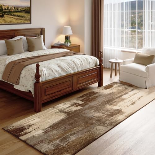 Kelarea Washable Runner Rug 2x6, Non-Slip Low Pile Abstract Brown - color: Brown, size: 2' x 6' (Rectangular)