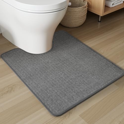 PADOOR Braided Toilet Rugs U Shaped 20''x24'', Non Slip Toilet Mat, Grey - color: Grey, size: 20''x24'' U-Shaped