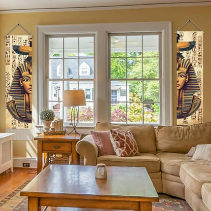 AHANDMAKER Pack of 2 Ancient Egyptian Pharaoh Tapestries, Vertical Old Hieroglyphs Long Aesthetic Tapestry, Doorway Curtain Tassel Wall Hanging for Bedroom Living Room, 13 x 51 Inch - color: Egyptian Pharaoh