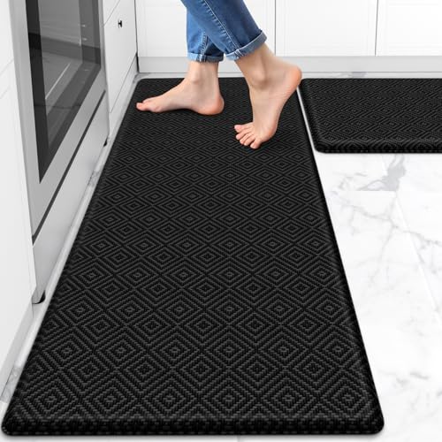 Kitchen Mat 2PCS Kitchen Rugs Cushioned Anti-Fatigue Rug Standing Desk Mat - color: Black, size: 47"L x 17.3"W x 0.5"Th