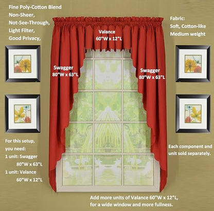 Today's Curtain CA2003K Orleans 38" Swag Pair Tambour Scallop Edge Curtain, Brick Red, 60" W x 38" L - color: Brick Red, size: 60"W x 38"L (Pack of 1)
