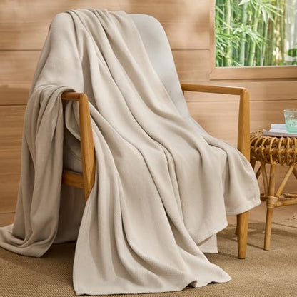Bedsure 100% Cotton Blanket, Herringbone Weave, Throw XL, Linen Beige - color: 01 - Linen Beige, size: Throw XL