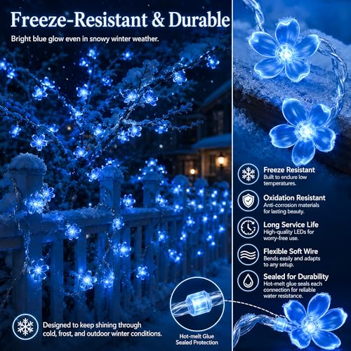 Connectable 33ft 100 LED Plug in Blue Flower Fairy Lights String Decor - color: Blue