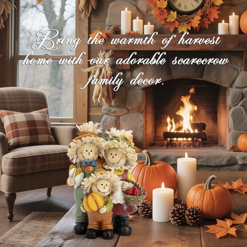 Hodao Fall Scarecrow Family Figurine, Autumn Harvest Thanksgiving Decor - color: Scarecrow Family Figurines
