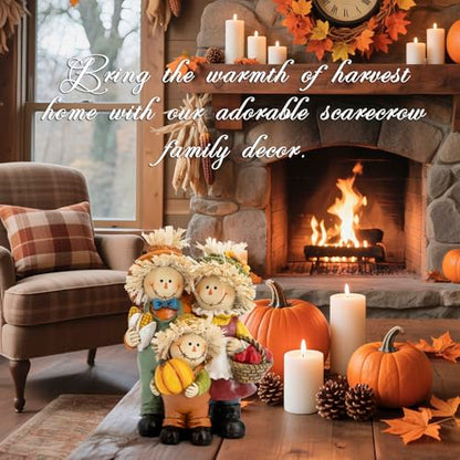 Hodao Fall Scarecrow Family Figurine, Autumn Harvest Thanksgiving Decor - color: Scarecrow Family Figurines