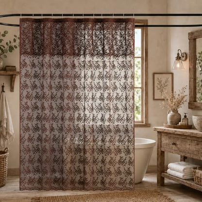 TUDECO Lace Brown Shower Curtain with Attached Valance, 72 x 72 Inch - color: Dark Brown, size: 72"W x 72"L (Pack of 1)
