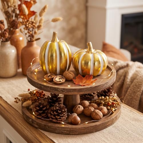 FESTGLOX 2Pcs Resin Pumpkin Figurines, Fall Thanksgiving Decor - color: Gold and White-2pcs
