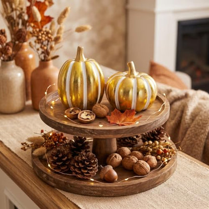 FESTGLOX 2Pcs Resin Pumpkin Figurines, Fall Thanksgiving Decor - color: Gold and White-2pcs