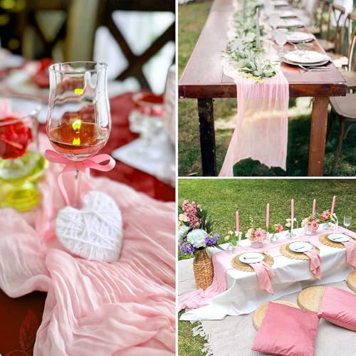 6 Pack Pink Cheesecloth Table Runner 35 x 120 Inch - color: Pink, size: 6 Pcs - 10 Ft