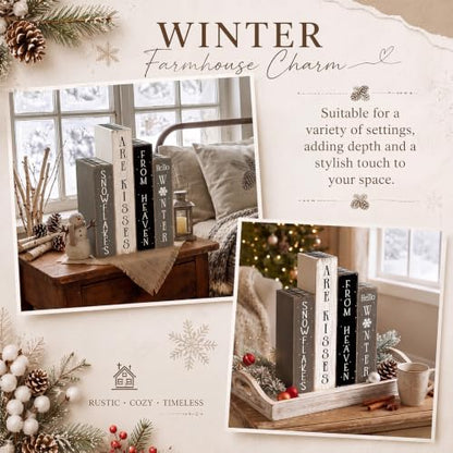 Rustic 4Pcs Winter Wooden Decor,Farmhouse Christmas Snowflake Book for Home - style: Snowflake