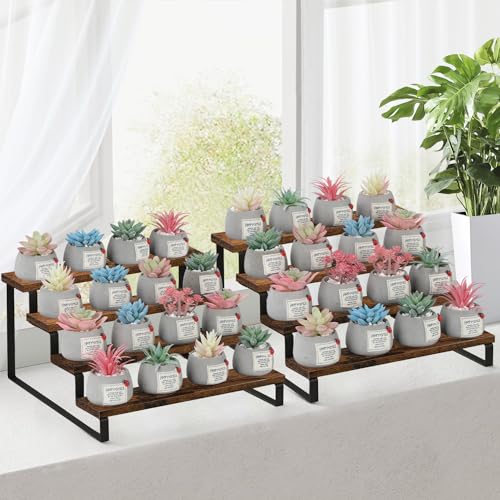 YINMIT Wooden Display Riser Stand, Tiered Perfume and Cologne Organizer Stand, 4 Tier Spice Rack Organizer, Rustic Display Shelf for Candles (4 Tier, 2 Pack) - color: 4 Tier,2 Pack,Brown
