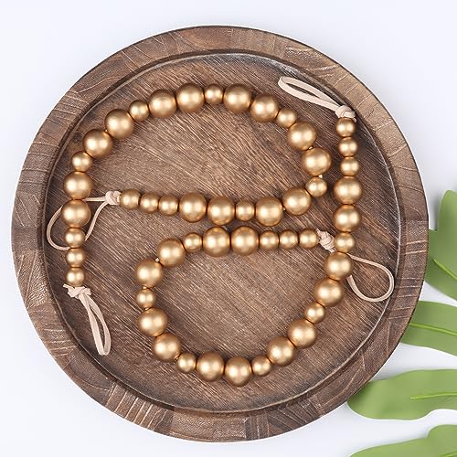 2 Pack Wood Bead Curtain Tieback, Boho Curtain Holdbacks, Gold - color: Gold