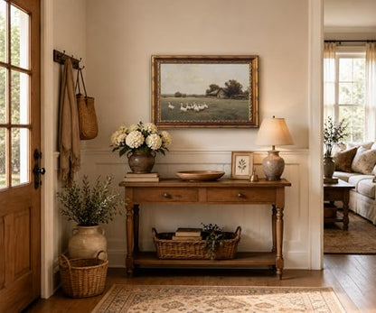 RhkArt Vintage Farmhouse Wall Art Goose Country Landscape Canvas Print,