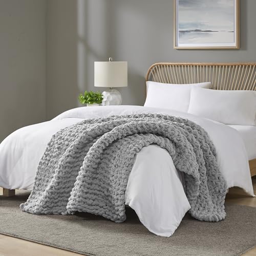Madison Park Chenille Chunky Knit All Season Throw Blanket, 50 x 60, Grey - color: Grey
