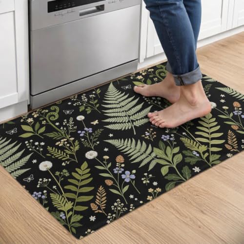Kitchen Floor Mat 36x20in Waterproof Anti-Fatigue Kitchen Mats - color: Green Leaves Dandelion