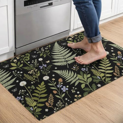 Kitchen Floor Mat 36x20in Waterproof Anti-Fatigue Kitchen Mats - color: Green Leaves Dandelion
