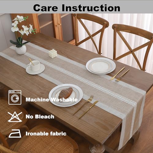 Gernaice 2PCS Boho Table Runner, Rustic Cotton Linen Farmhouse Table Runners for Dresser End Coffee Table Home Decor, 24" L X 13" W Brown - size: 2PCS 13" X 24", style: Brown Striped