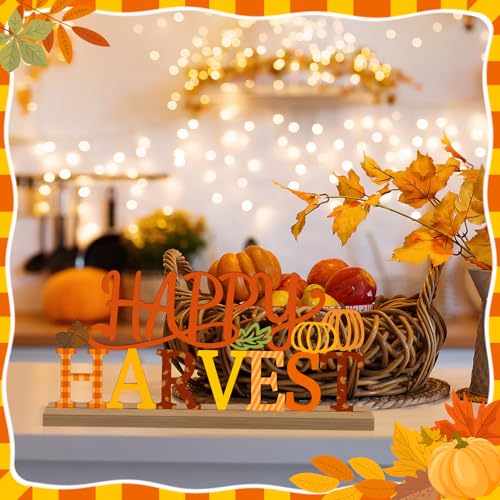 Fall Pumpkin Table Decorations Centerpiece, Metal Table Sign - style: Happy Harvest