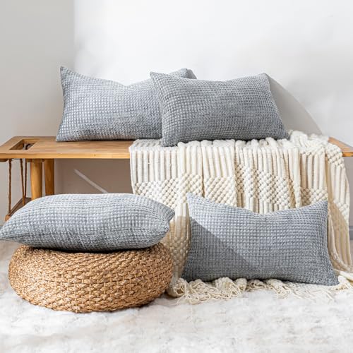 Pack of 4 Throw Pillow Covers 12x20” Boho Cushion Covers for Living Room - color: Light Gray, size: 20" x 12" (Pack of 4)