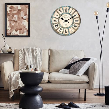 Farmhouse Wood Silent Wall Clocks Battery Operated 20 Inch - color: Blue1, size: 20 Inch