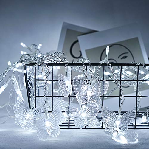 Butterfly Curtain Fairy Lights USB Plug in,8 Modes 120 LED 19.7FT Firefly Twinkle Timer String Lights with Remote, Waterproof Copper Wire for Bedroom Patio Christmas Wedding Party Dorm (Cool White) - color: Cool White