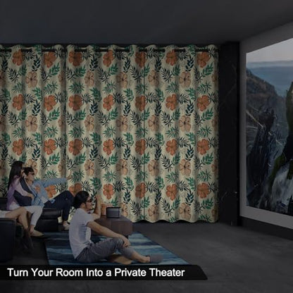 Spring Floral Blackout Curtains for Bedroom and Living Room, Farmhouse Thermal Insulated Black Out Curtains 84 Inch Length 2 Panels Set, Room Darkening Privacy Soundproof Curtains with Two Tiebacks - color: Flowers and Leaves