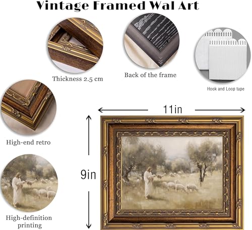 Kouserlin Jesus and Lamb Framed Wall Art Good Shepherd Wall Decor 12×16In - color: 【Jesus and Sheep】, size: 11''L×9''W