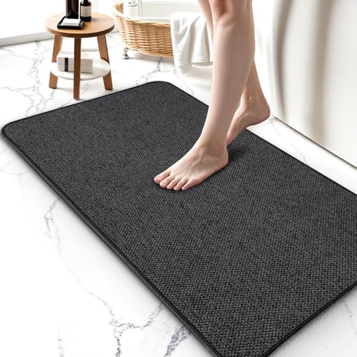 HOMTEB Bath Mat 17x27Inch, Thin Bath Mats Rugs with Rubber Backing Non-Slip, Absorbent,Quick Dry Machine Washable, Home Decor Accessories Cozy Cloth Bathroom Rugs fit Under Door/Sink/Tub-Black - color: Black, size: 17"x27"