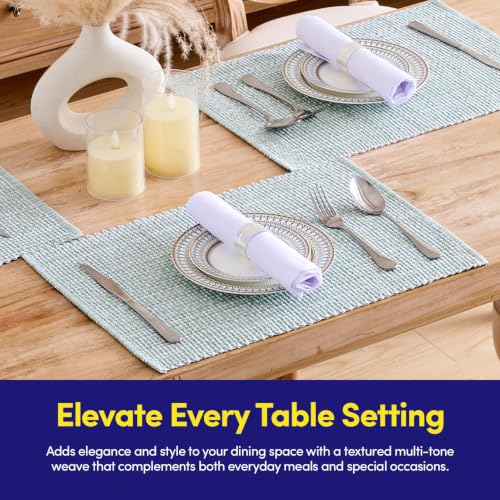 Sweet Home Collection 100% Cotton Placemats for Dining Room Rectangle Two Tone Woven Fabric 13" x 19" Soft Durable Table Mat Set, Set of 4, Pale Green - color: Pale Green, size: Rectangle 13" x 19"