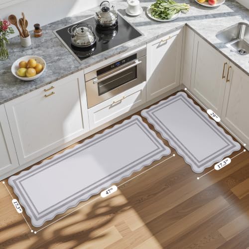 KIMODE Anti Fatigue Kitchen Mats, Light Grey Kitchen Rugs 17"x47"+17"x29" - color: Light Grey, size: 17.3" x 47"+17.3" x 29"--0.47 inches