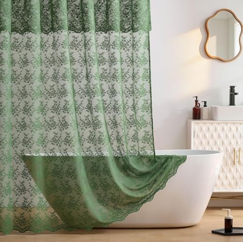 TUDECO Dark Green Shower Curtain for Bathroom, Delicate Lace, 72 x 72 - color: Green, size: 72"W x 72"L (Pack of 1)