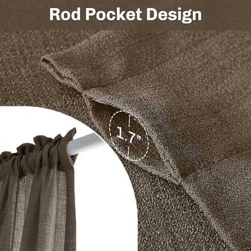 Melodieux Brown Semi Sheer Curtain Valance for Kitchen Cafe Small Windows Linen Rustic Rod Pocket Valance, 52 by 18 Inch, 1 Panel - color: Dark Brown, size: 52"W x 18"L (Pack of 1)