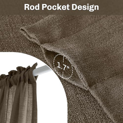 Melodieux Brown Semi Sheer Curtain Valance for Kitchen Cafe Small Windows Linen Rustic Rod Pocket Valance, 52 by 18 Inch, 1 Panel - color: Dark Brown, size: 52"W x 18"L (Pack of 1)