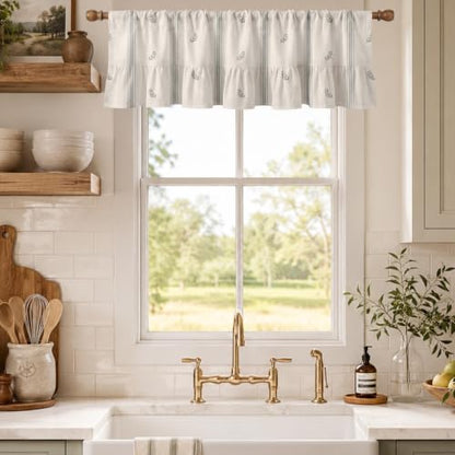 Emvency Valances for Windows, Line Ruffle Hem 2 Pack 52x18 Inch Beige Leaf - color: Leaf Beige