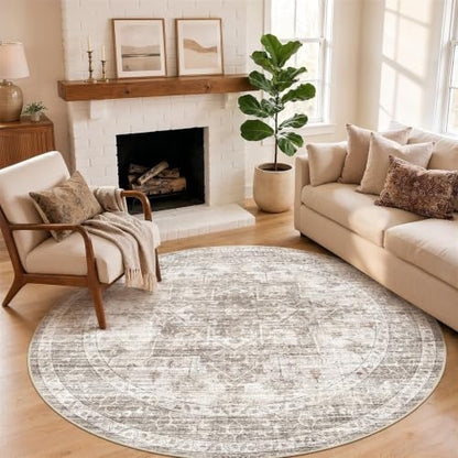 6ft Round Rugs for Living Room: 6x6 Washable Neutral Brown Area Rug - color: Brown, size: 6' (Round)