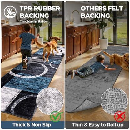 Yamaziot 2x10 Washable Modern Abstract Runner Rug Non-Slip for Hallways - color: Blue/Multi, size: 2x10ft
