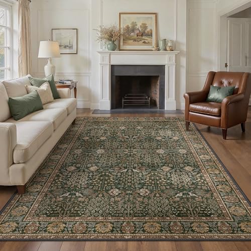 Bavni 6x9 Washable Area Rug for Living Room, Non Slip, Dark Green Brown - color: Dark Green Brown, size: 6' x 9' (Rectangular)