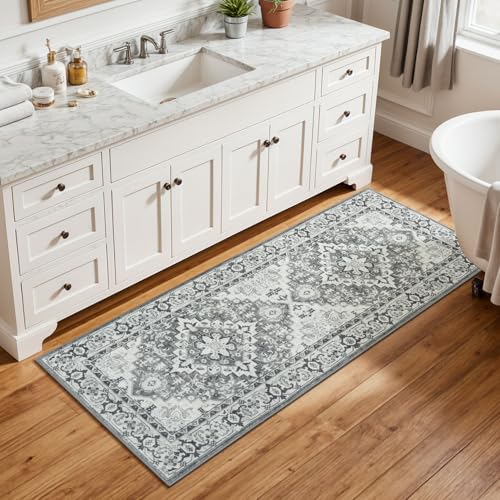 Lessymo 2 x 5 Runner Entryway Rug, Machine Washable Kitchen Rugs Grey White - color: Grey Beige, size: 2' x 5' (Runner)