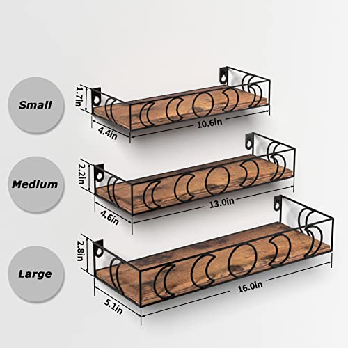 PHAREGE Moon Phase Floating Shelves Brown Black Set of 3 - color: Brown Black