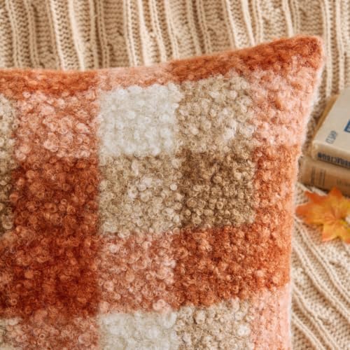 MIULEE Fall Plaid Pillow Covers Boucle Orange 12x20 Set of 2 Lumbar - color: Orange, size: 20" x 12" (Pack of 2)