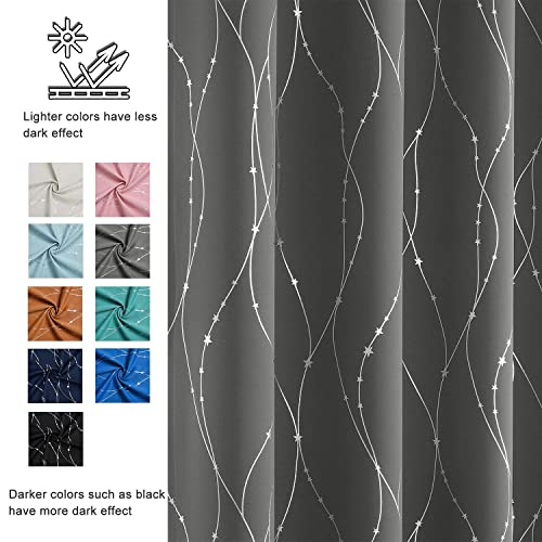 SMILE WEAVER Grey Blackout Curtains for Living Room 72 Inch Long 2 Panels,Room Darkening Curtain-Star Print Design Noise Reducing Thermal Insulated Light Blocking Bedroom Window Drapes - color: Grey Silver, size: 52"W x 72"L (Pack of 2)