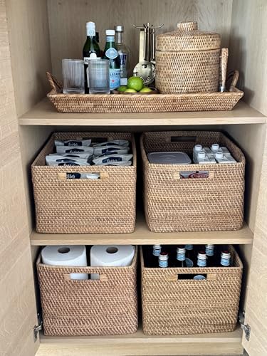 KOUBOO Loma Rectangular Rattan Storage Basket with Handles, Honey Brown - color: Honey-Brown