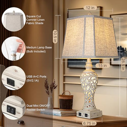 LuxSight Collection 28.5" Table Lamps Set of 2 with Nightlight for Bedroom - color: Cream-Set of 2, size: 28.5 inch