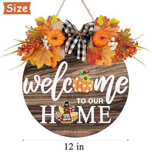 Interchangeable Welcome Sign for Front Door with 4 Seasonal Wreaths 21 Changeable Icons, Farmhouse Rustic Outdoor Welcome Signs Porch, Spring Winter Fall Decorations for Home House Warming Gifts