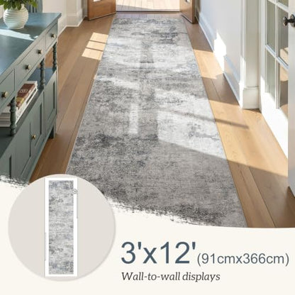DMOYEST 3x12 Washable Runner Rug for Hallway Abstract Soft Carpet Runner - color: Grey Blue, size: 3' x 12' (Runner)