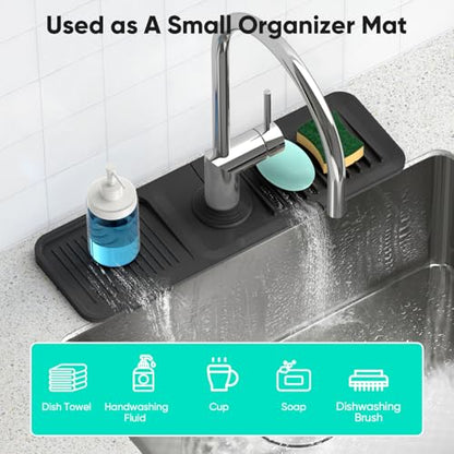 17.7'' Faucet Mat for Kitchen Sink Splash Guard Drain Mat Behind Faucet - color: Black, size: 17.7" x 5.5"